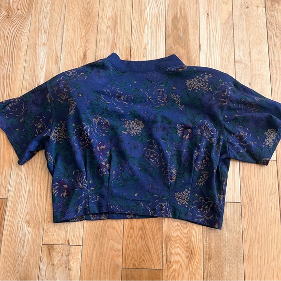 Vintage 90s 2 Piece Dark Blue Floral Belted Skirt and Top Set Size Small - Picture 8 of 13